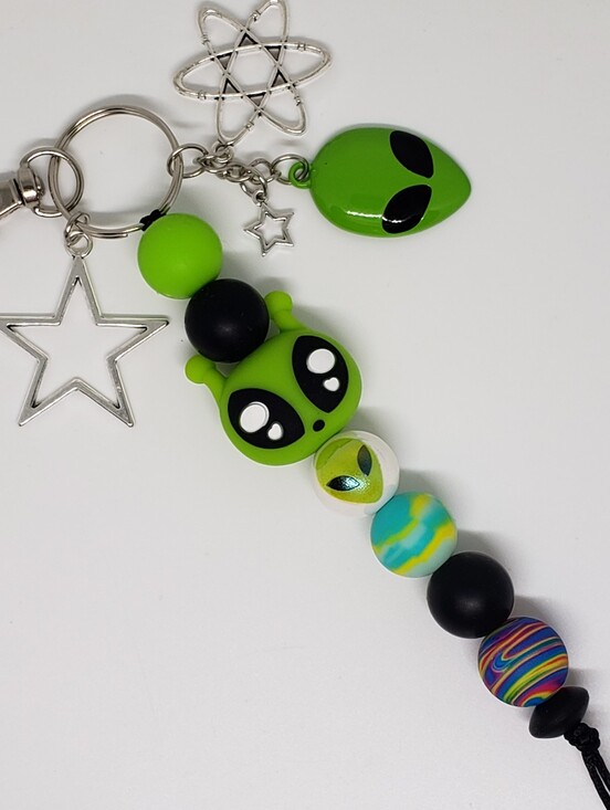 Handmade Accessories - Handmade Silicone Focal Beaded Alien Keychain